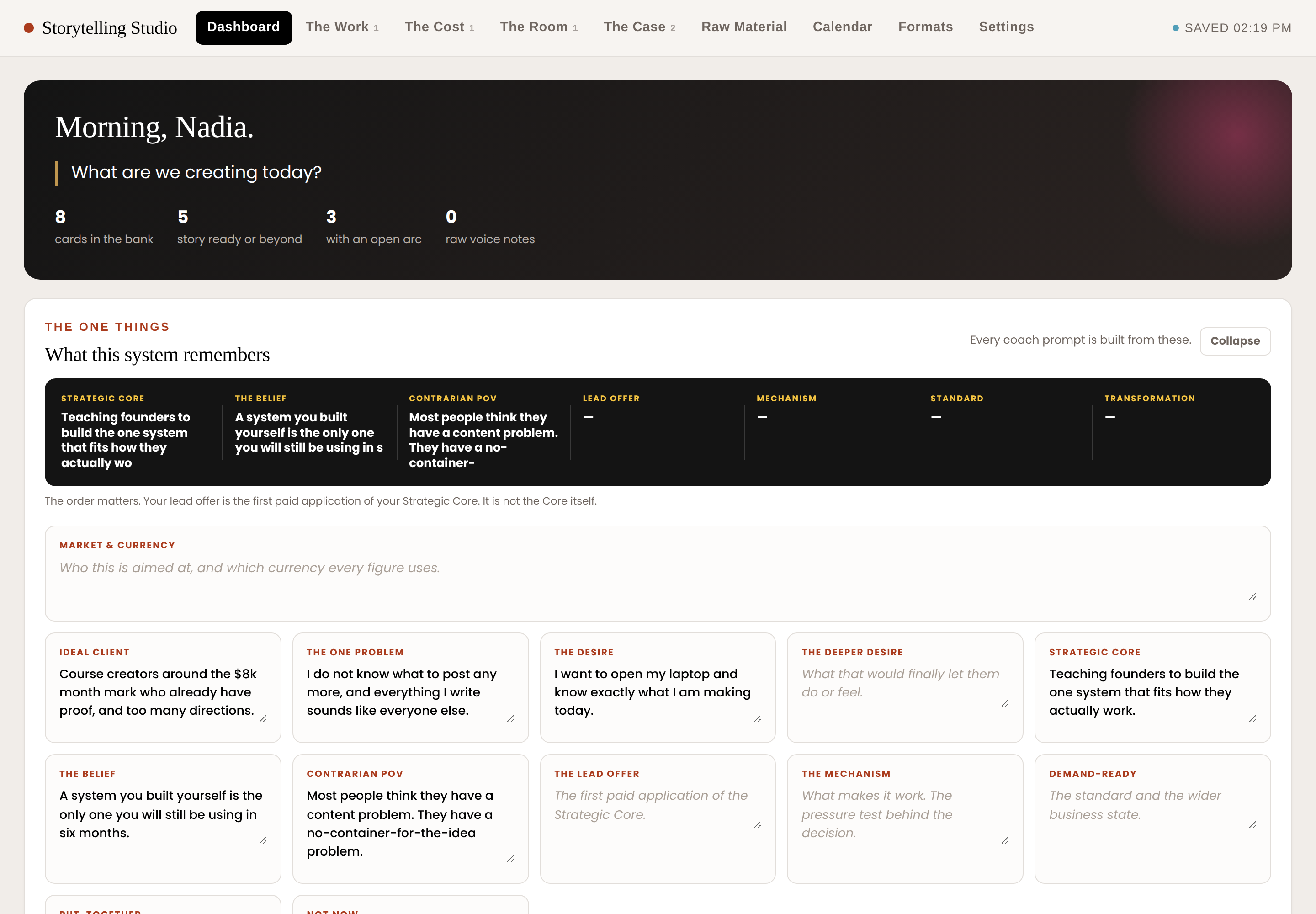 The Studio dashboard showing a bank of stories at different stages